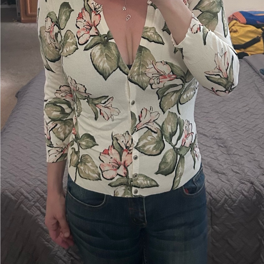 White House Black Market Floral Button-Down Shirt